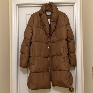 Loft light brown puffy coat. Knee length.
